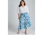 Autograph Woven Belted Midi Tiered Skirt - Plus Size Womens - Blue Floral