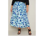 Autograph Woven Belted Midi Tiered Skirt - Plus Size Womens - Blue Floral