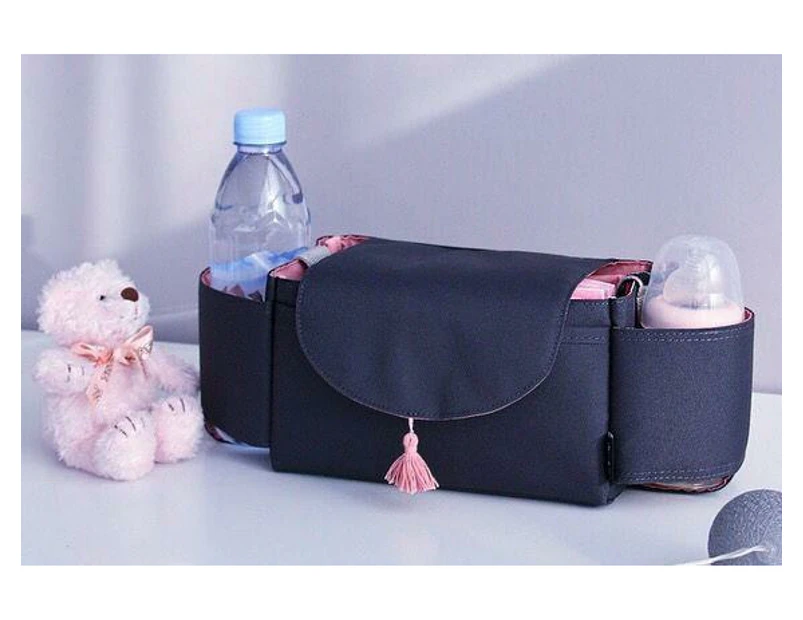 Baby Stroller Prop Hanger Multi Purpose Pram 360 Degree Rotatable Accessories Bag - Pink tassels