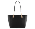 Coach Polished Pebble Leather Turnlock Chain Tote 27 Bag - Black