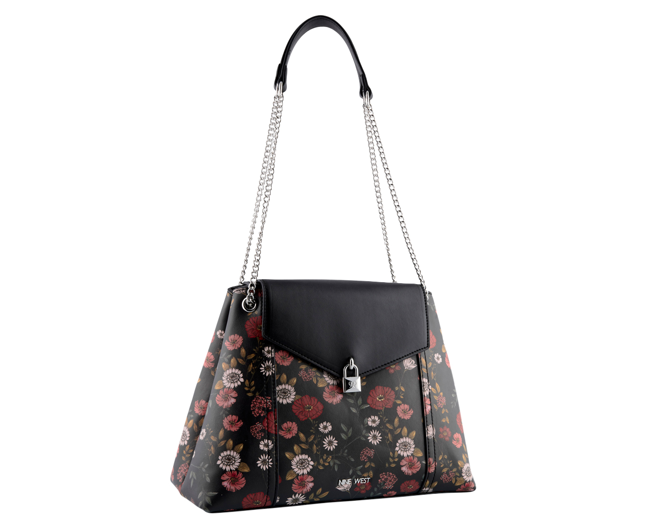 Nine West Inez Convertible Shoulder Bag Black Poppy Floral M