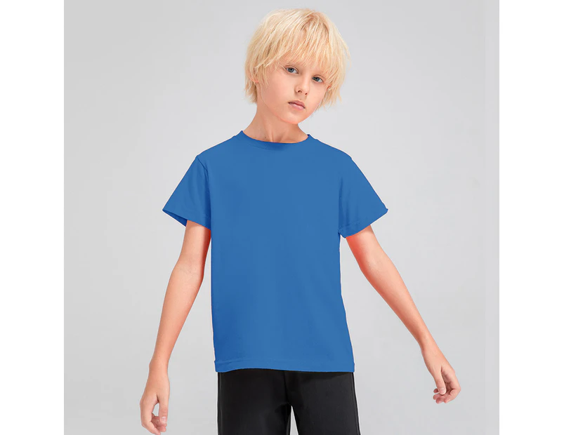 Boys Cotton Athletic T-shirts Kids Activewear Tee Tops Children Short Sleeve Sports Tops Basic Running Tee Shirts-Blue