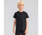 Boys Cotton Athletic T-shirts Kids Activewear Tee Tops Children Short Sleeve Sports Tops Basic Running Tee Shirts-Black