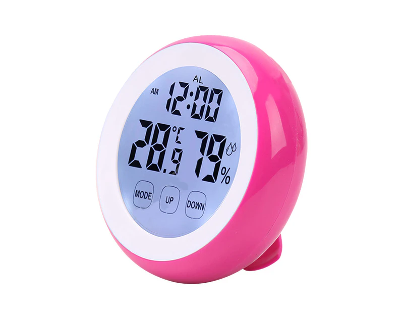 Touch screen alarm clock, round seat clock, electronic hygrometer clock-pink