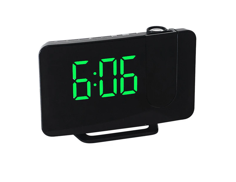 Radio projection alarm clock large screen LED display electronic clock curved double alarm clock desk clock-green
