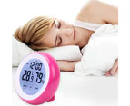 Touch screen alarm clock, round seat clock, electronic hygrometer clock-pink