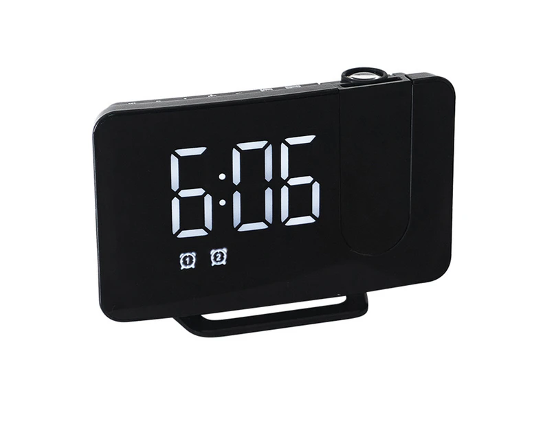 Radio projection alarm clock large screen LED display electronic clock curved double alarm clock desk clock-white