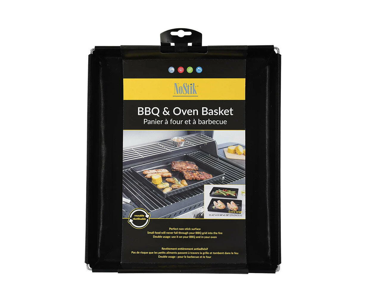 Nostik Reusable 34x29cm Non-Stick BBQ & Oven Basket Tray Large Rectangle Black