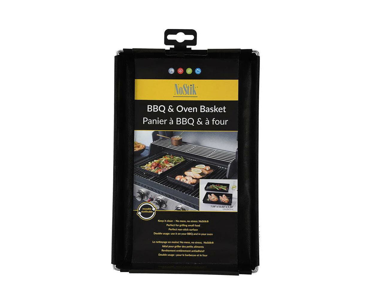 Nostik Reusable 28x18cm Non-Stick BBQ & Oven Basket Tray Regular Rectangle Black