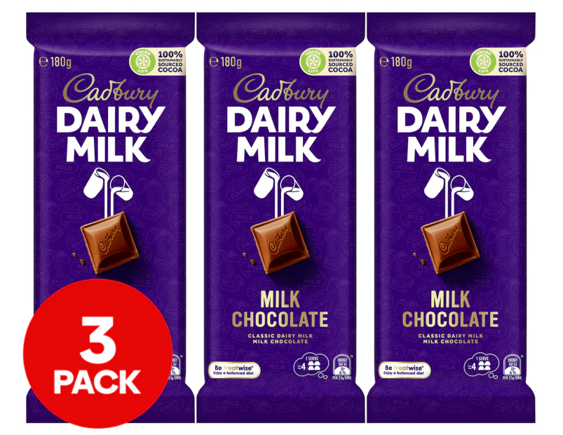 3 x Cadbury Dairy Milk Milk Chocolate 180g