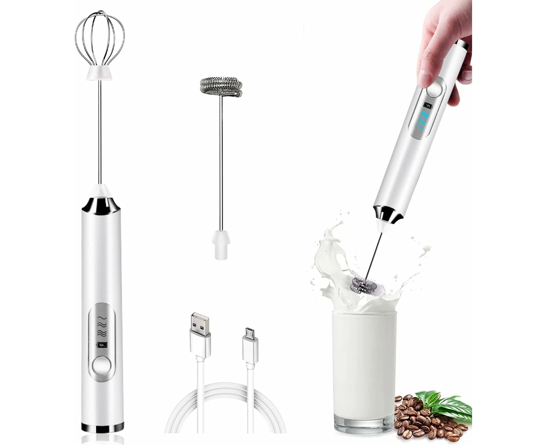 DELM Electric Milk Frother, Coffee Frother, Rechargeable, Drink Mixer,  Handheld