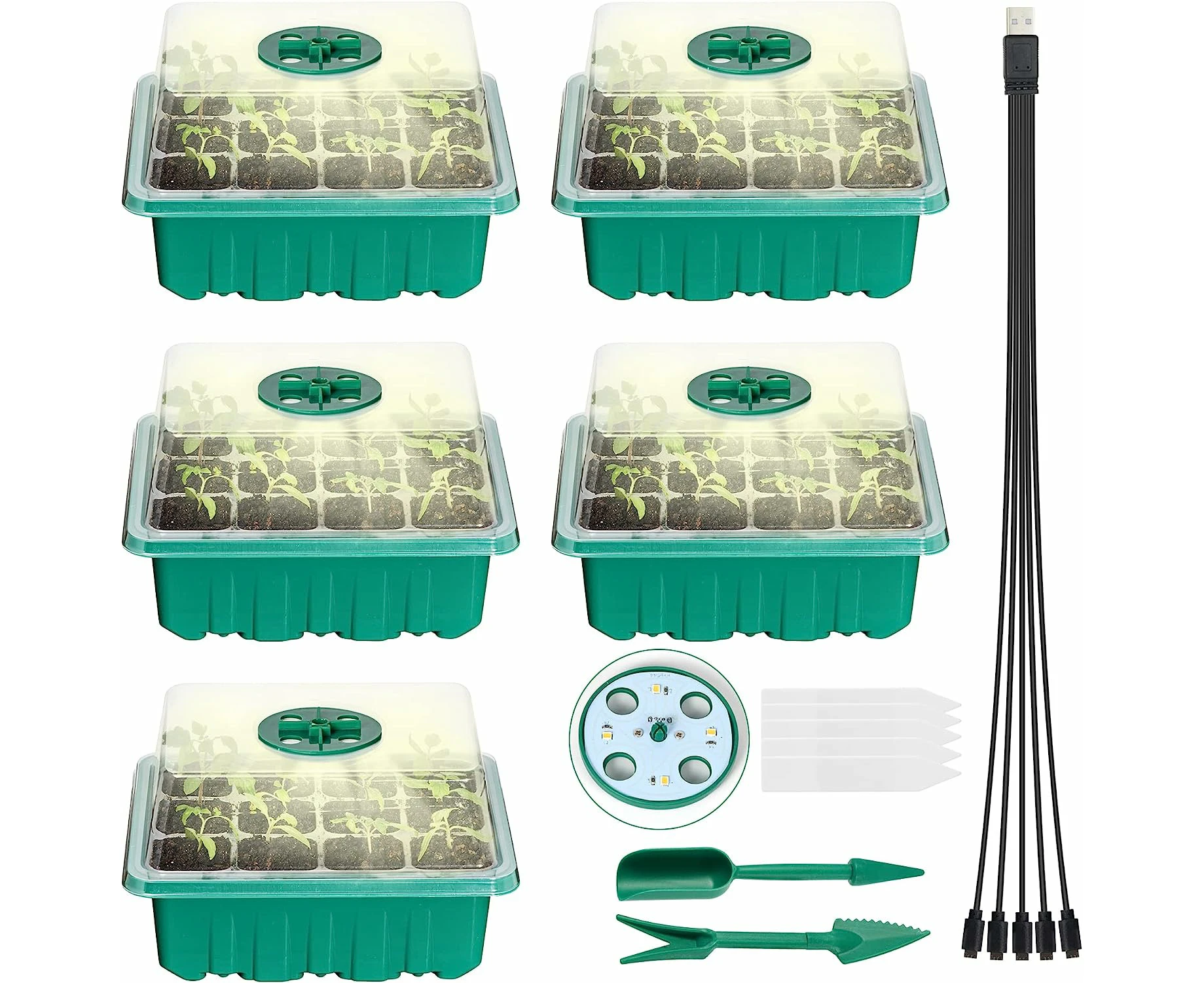 5 Packs Seed Starter Trays with Grow Light Greenhouse Germination Kit for Seed Growing Starting