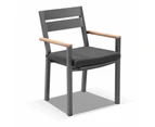 Outdoor Capri Outdoor Aluminium Dining Chair With Teak Timber Arm Rests - Outdoor Aluminium Chairs - White Aluminium with Denim