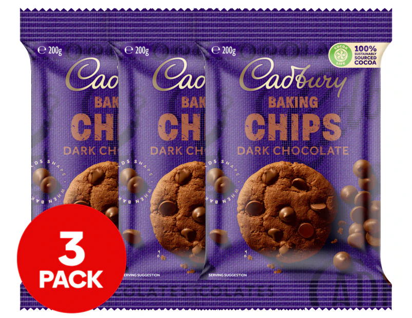 3 x Cadbury Baking Chips Dark Chocolate 200g