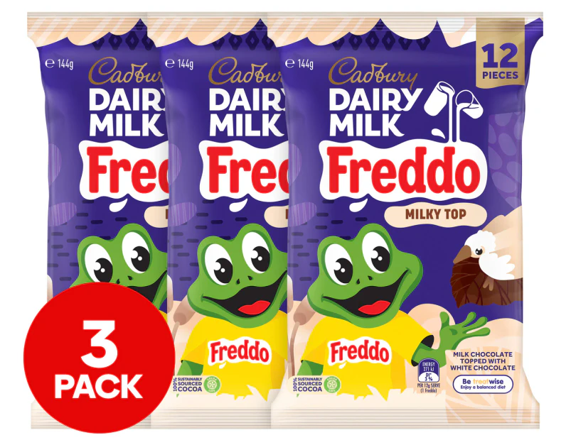 3 x Cadbury Dairy Milk Freddo Milky Top with White Chocolate Share Pack 12 Pack