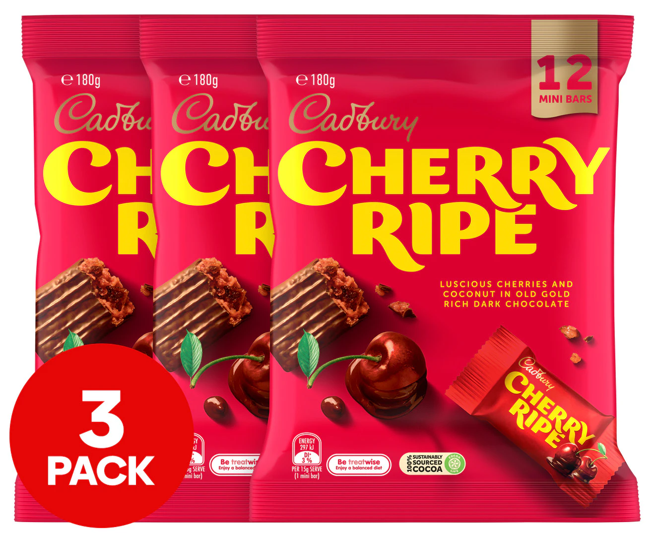 3 x 12pk Cadbury Cherry Ripe Share Pack 180g