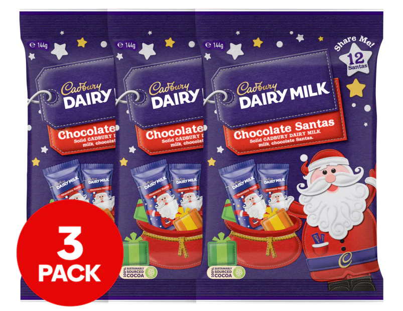 3 x Cadbury Dairy Milk Chocolate Santa Share Pack 144g