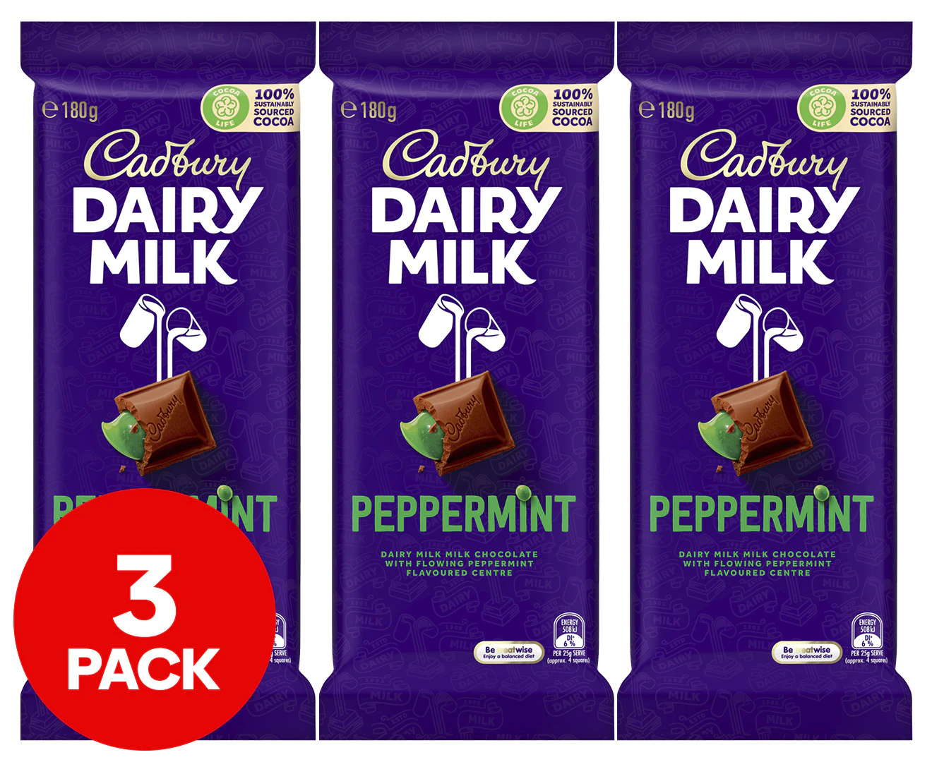 3 x Cadbury Dairy Milk Peppermint 180g