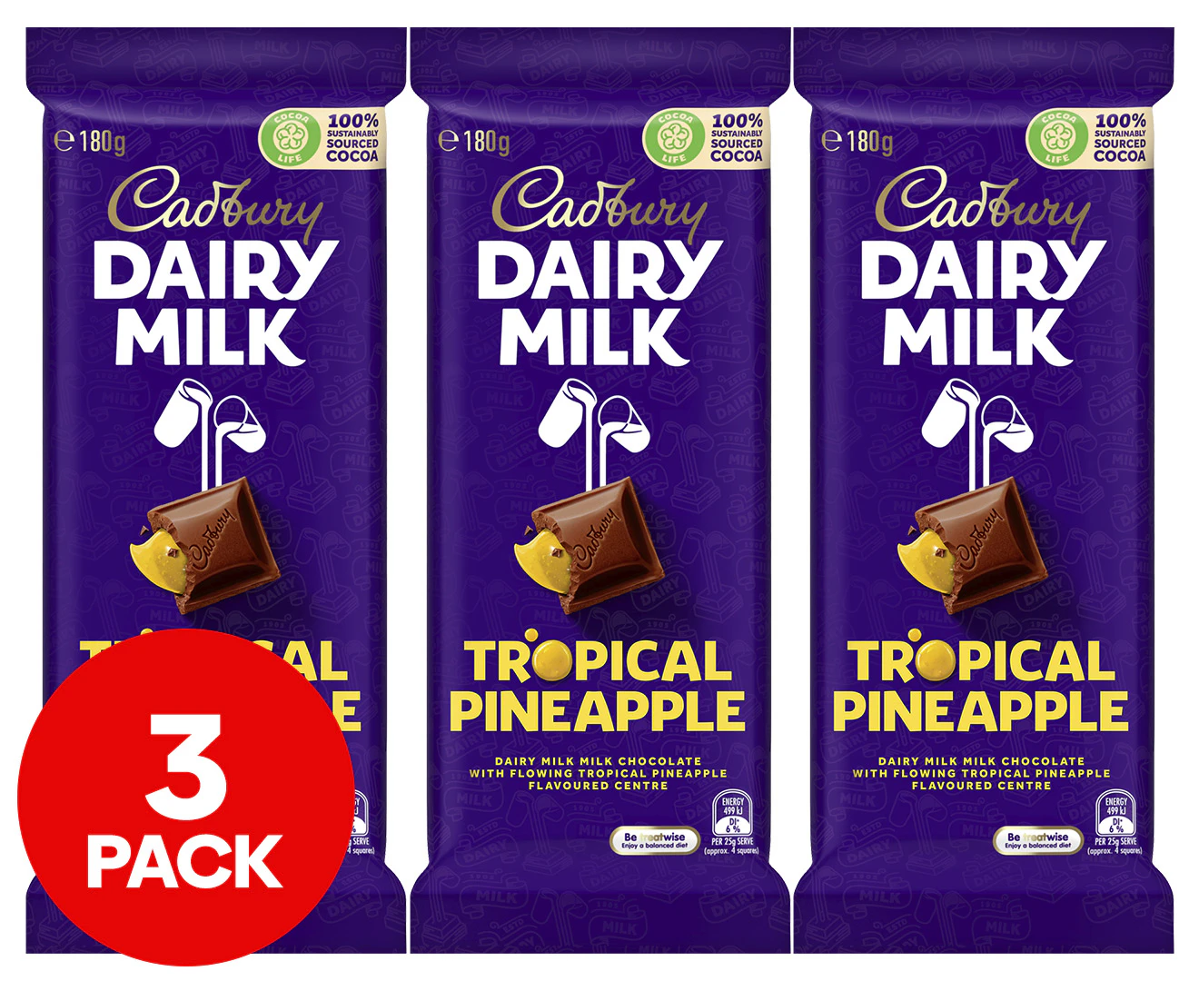 3 x Cadbury Dairy Milk Tropical Pineapple 180g