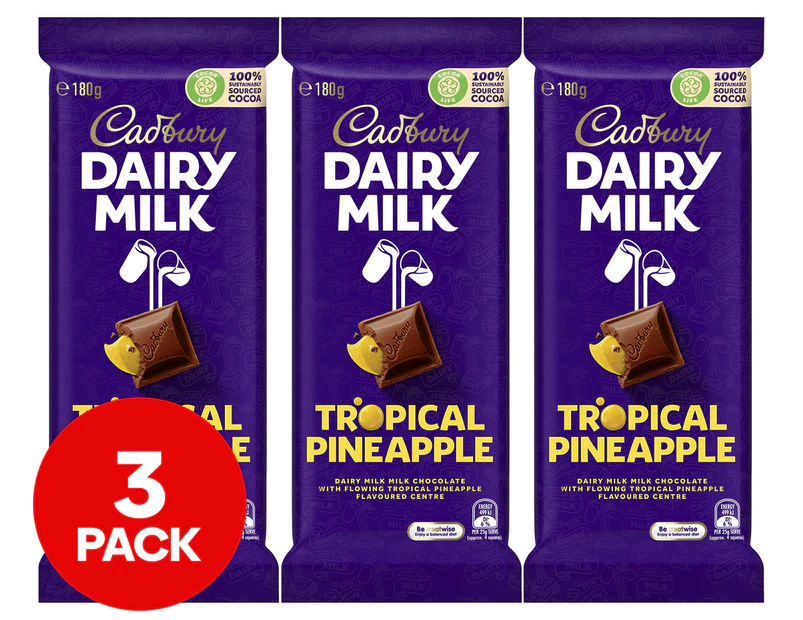 3 x Cadbury Dairy Milk Tropical Pineapple 180g