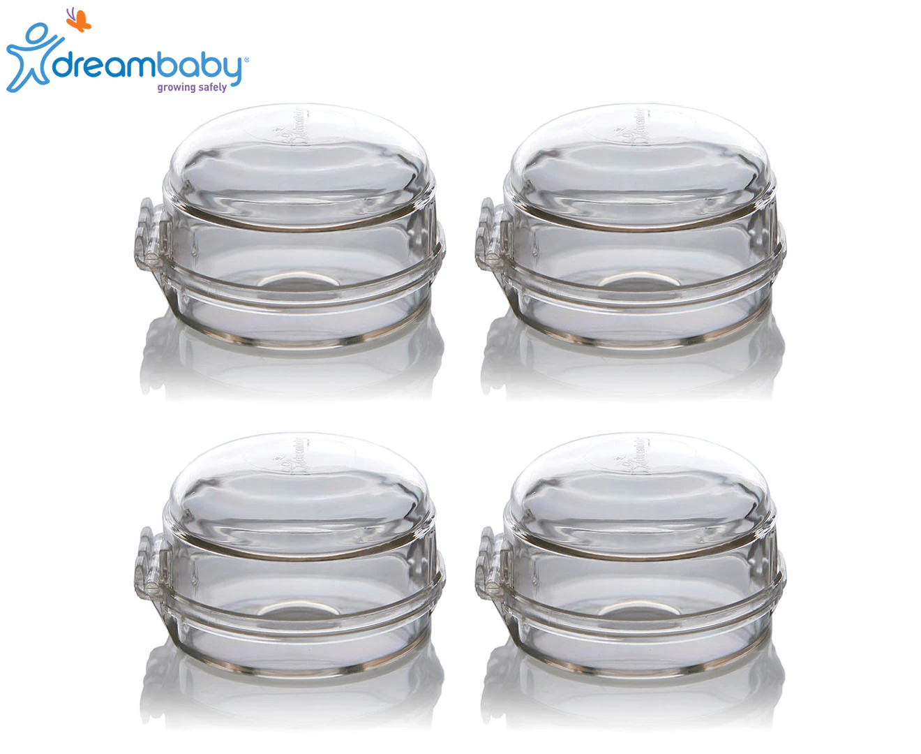 4pc Dreambaby Child Protection Stove & Oven Knob Latch/Lock Safety Covers Clear