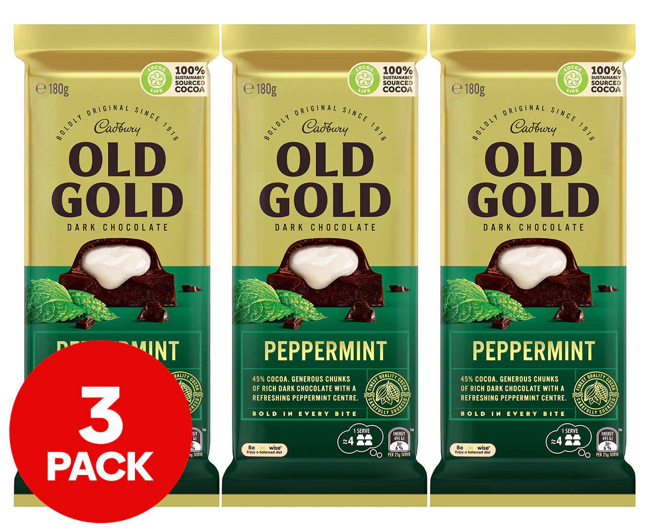 3 x Cadbury Old Gold Dark Chocolate Peppermint 180g