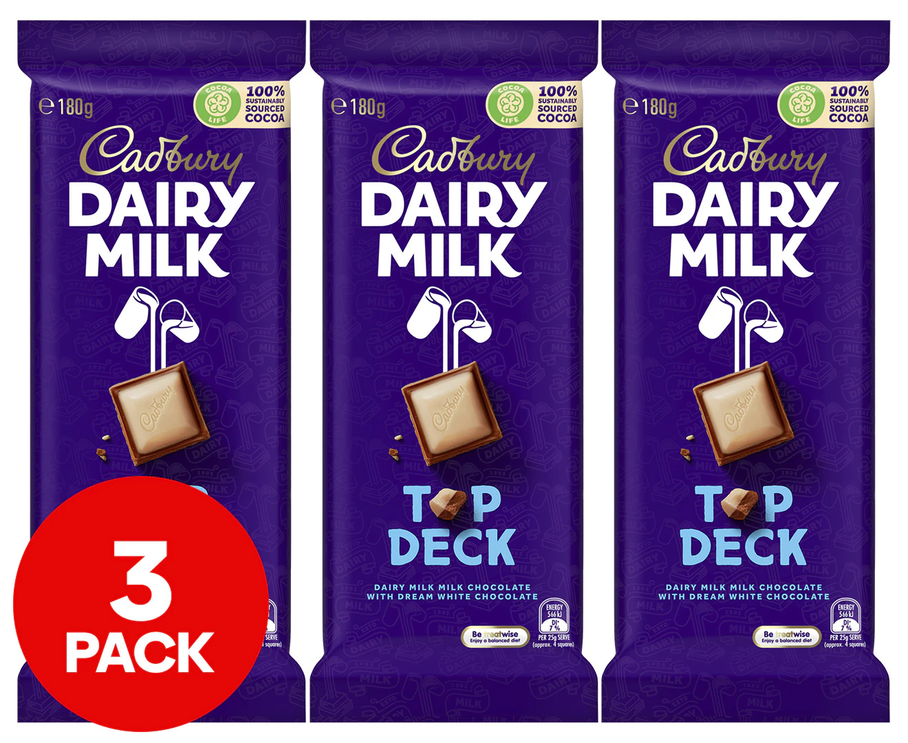 3 x Cadbury Dairy Milk Top Deck 180g