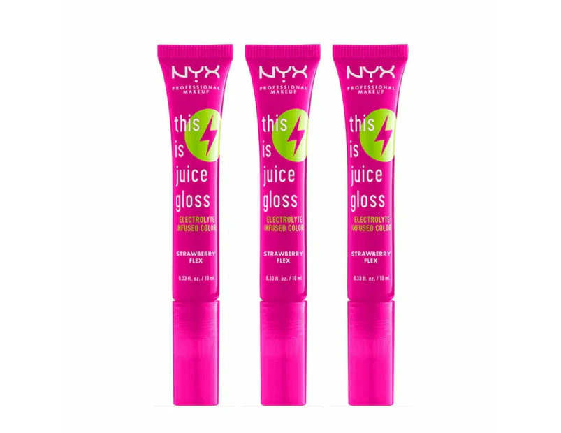 3 x NYX This is Juice Gloss Lip Gloss 10mL Strawberry Flex