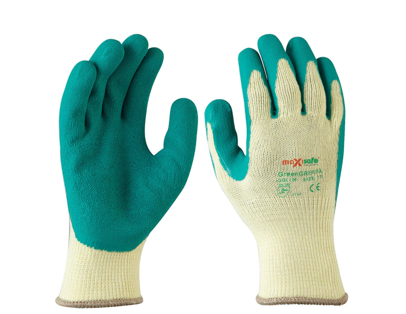 Maxisafe 'Green Grippa' Knitted Poly Cotton, Green Latex Palm - Medium