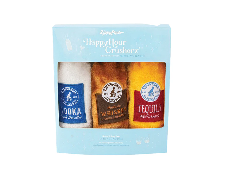 Zippy Paws Happy Hour Crusherz Spirits Multi-Pack Pet Dog Squeaker Toy 3pk