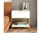 Bedside Table Cabinet Side Chest of Drawer Lamp Nightstand End Sofa Storage Bedroom Furniture Modern White Golden 50x40x50cm