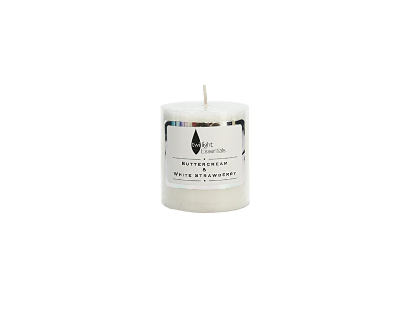 Twilight Essential Pillar Candle Buttercream & White Strawberry Scented 6.8x7.5cm - White