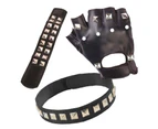 Punk Accessories Set Faux Black Leather - Glove, Choker, Wrist Cuff
