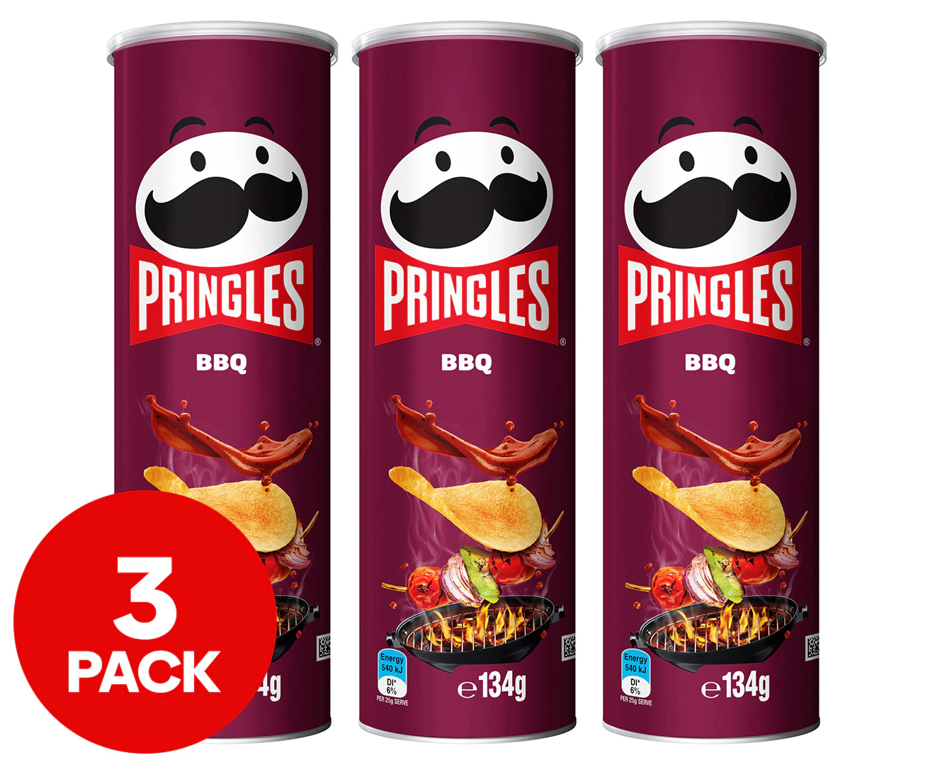 3 x Pringles Potato Chips BBQ 134g