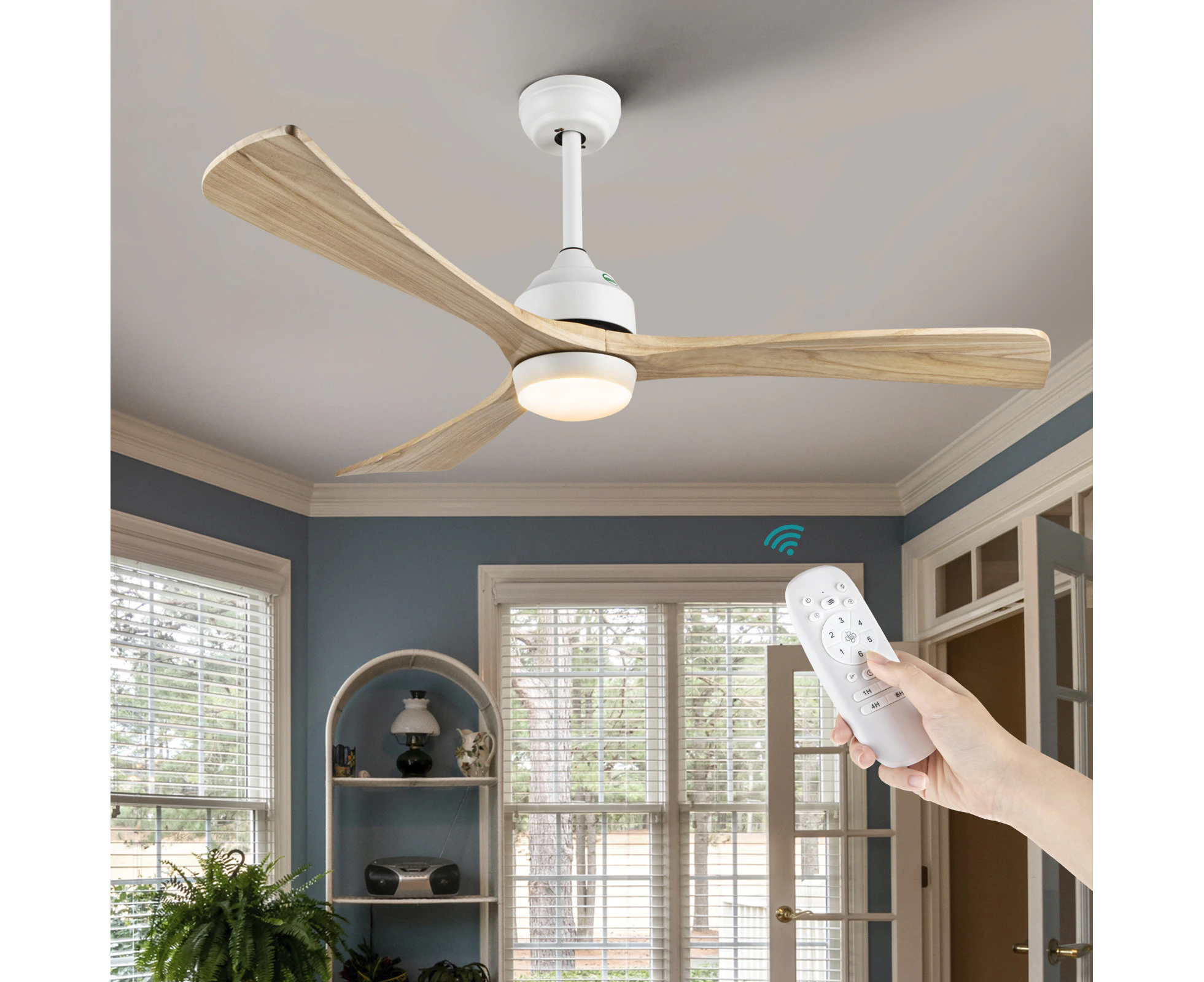 Ceiling Fan LED light 52 inch DC Motor Reversible Timer w/Remote control 3 Plywood Blades 6 fan speeds White