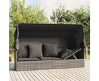 vidaXL Outdoor Lounge Bed with Roof and Cushions Grey Poly Rattan