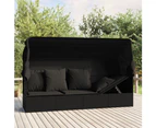 Outdoor Lounge Bed with Roof and Cushions Black Poly Rattan