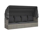 vidaXL Outdoor Lounge Bed with Roof and Cushions Grey Poly Rattan