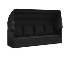 Outdoor Lounge Bed with Roof and Cushions Black Poly Rattan