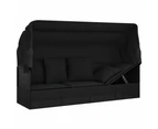 Outdoor Lounge Bed with Roof and Cushions Black Poly Rattan