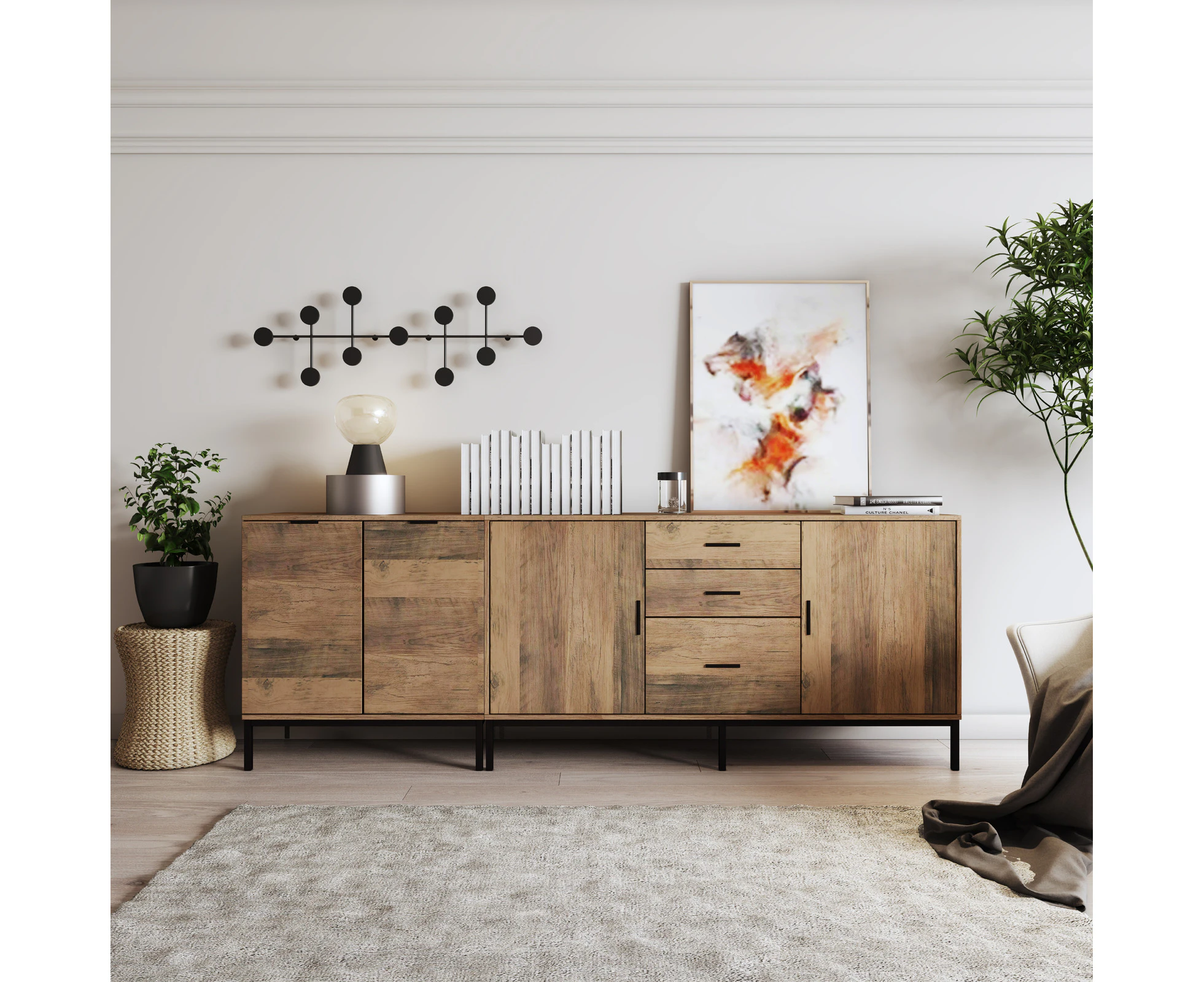 Cosmoliving Bronx Buffet Sideboard 2 Door 3 Drawer , Bronx 2 Door Compact Sideboard Console Bundle