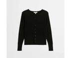 Variegated Crew Neck Ribbed Cardigan - Preview - Black