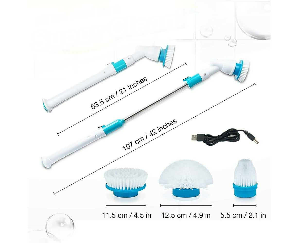 Cordless Electric Cleaning Brush Set Spin Scrubber Turbo Scrub Chargeable  Bathroom Blue