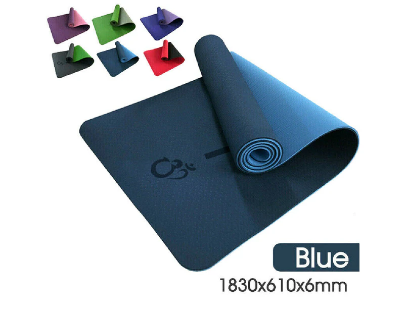（Blue）TPE Yoga Mat Eco Friendly Exercise Fitness Gym Pilates Non Slip Dual Layer