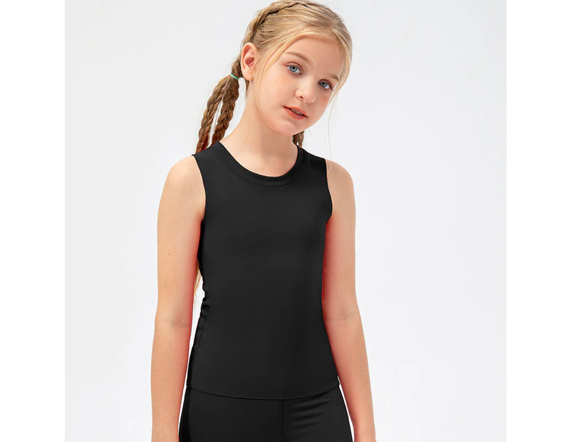 Girls Athletic Tank Tops Sleeveless Sports Tanks Kids Performance Tanks Quick Dry Yoga Outfits For Girls - Black