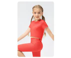 Girls Sports T-shirts Athletic Crop Tops Short Sleeve Tops Kids Performance Tops Quick Dry Yoga Outfits For Girls - Red