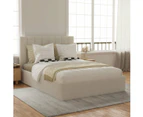 Boucle Fabric Gas Lift Storage Bed Frame with Vertical Panel Bed Head in King, Queen and Double Size (Ivory White)