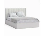 Boucle Fabric Wing Gas Lift Storage Bed Frame with Vertical Panel Bed Head in King, Queen and Double Size (Ivory White)