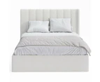 Boucle Fabric Wing Gas Lift Storage Bed Frame with Vertical Panel Bed Head in King, Queen and Double Size (Ivory White)