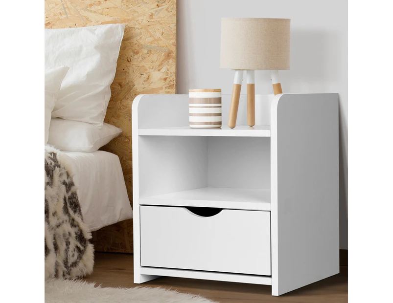 Artiss Bedside Table 1 Drawer with Shelf - FARA White